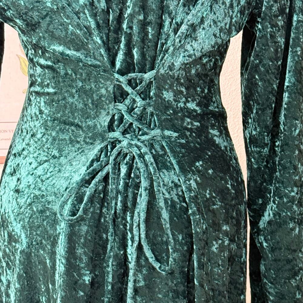 Vintage 80 90s Velvet Lace Up Back Dress Whimsigoth Witchy Romantic Goth Fairy M - Picture 4 of 6